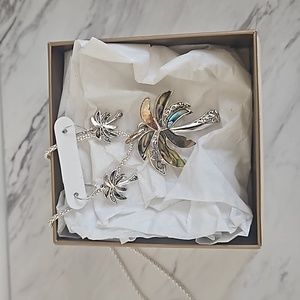 Palm Tree Necklace Earring Set Abalone Shell